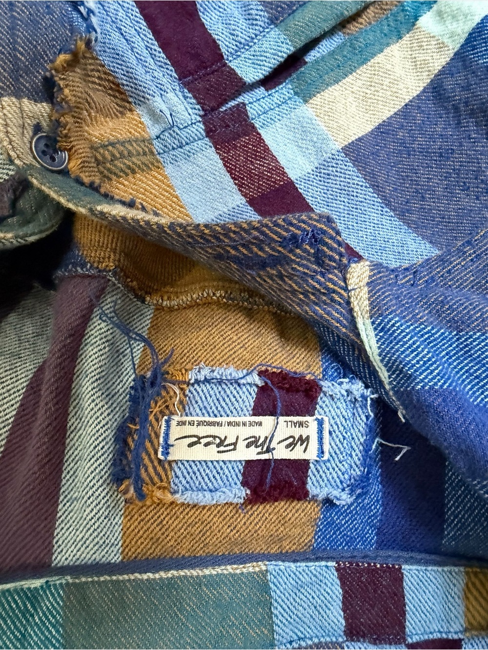 Free People We The Free So Long Summer Flannel Plaid Buttondown Blue Brown Small - Picture 6 of 7